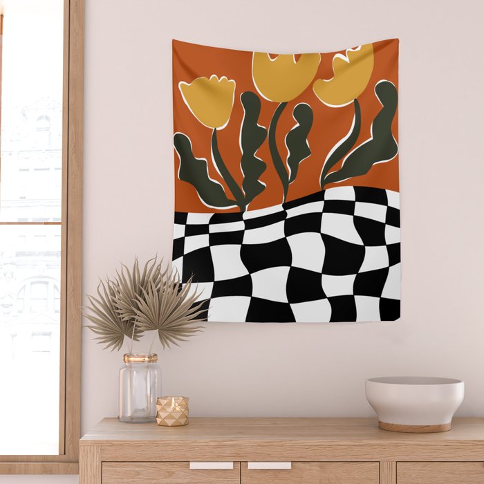 Vintage Poppy plaid Wall Tapestry Gallery Image 2