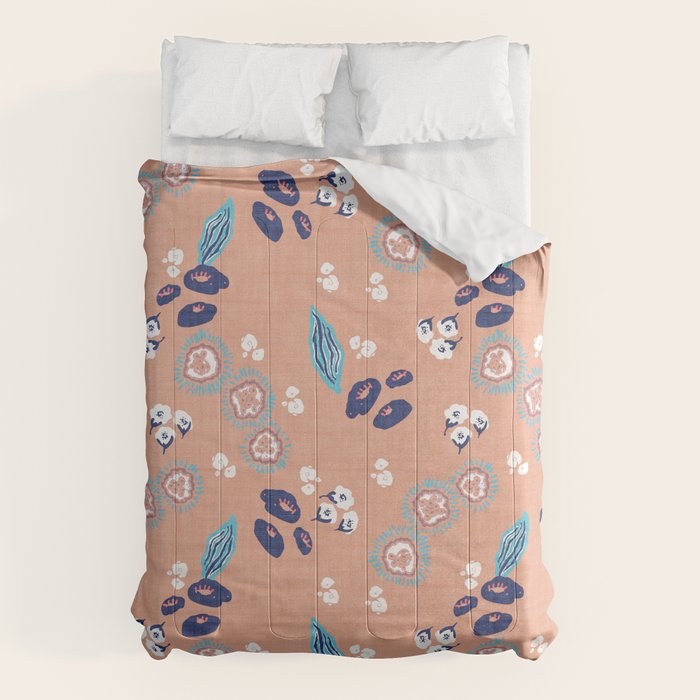 Romantic Abstract Flowers Blue and Muted Pink Comforter Gallery Image 6