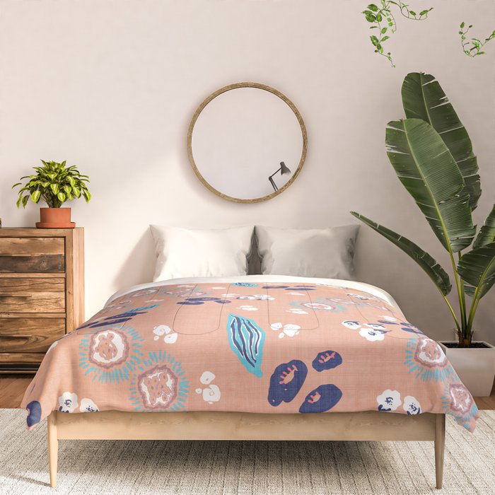 Romantic Abstract Flowers Blue and Muted Pink Comforter Gallery Image 3