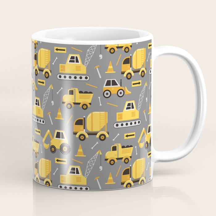 Construction Trucks on Gray Coffee Mug Gallery Image 1