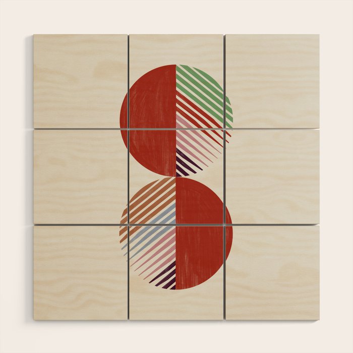 Hand-Drawn Geometric Circles with Stripes Wood Wall Art Gallery Image 1