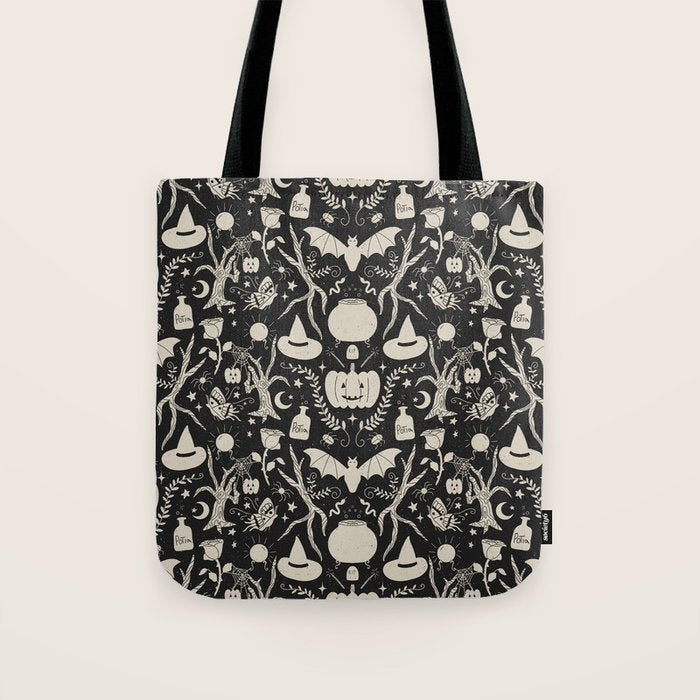 Spooky Things Two Tone - Black Beige Tote Bag Gallery Image 1