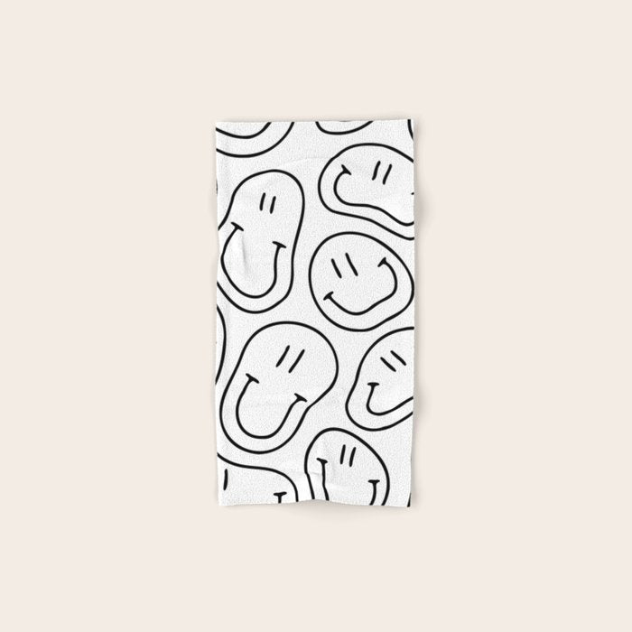 Black and white happy smiling face cartoon pattern Bath Towel Gallery Image 1