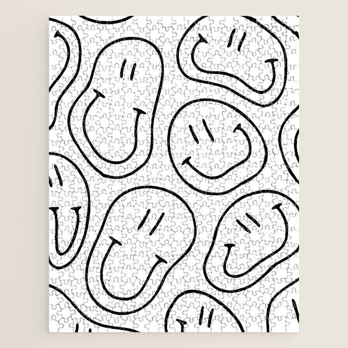 Black and white happy smiling face cartoon pattern Jigsaw Puzzle Gallery Image 1