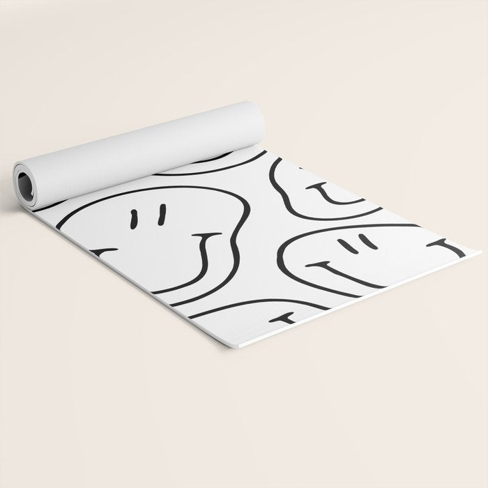Black and white happy smiling face cartoon pattern Yoga Mat Gallery Image 2