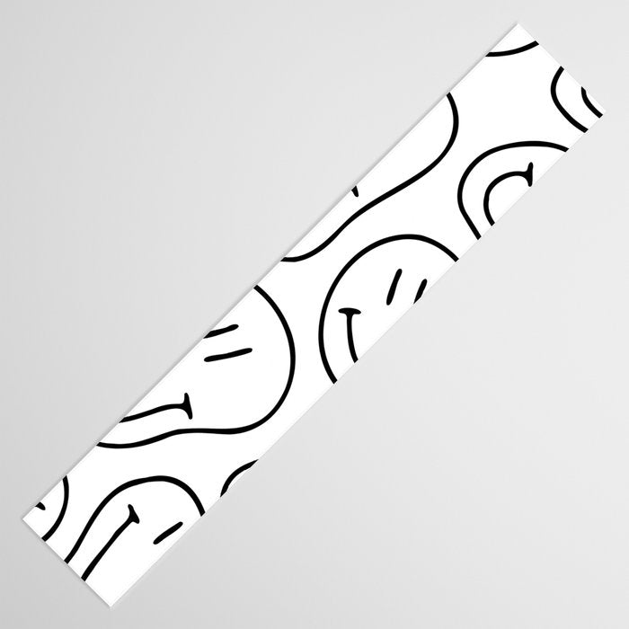 Black and white happy smiling face cartoon pattern Table Runner Gallery Image 3