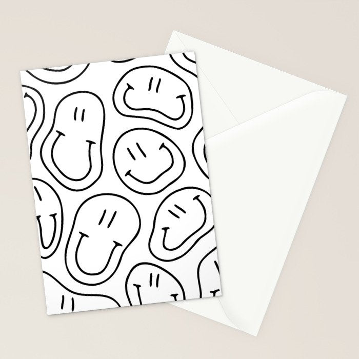 Black and white happy smiling face cartoon pattern Stationery Card Gallery Image 2