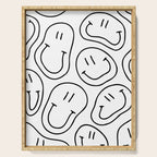 Black and white happy smiling face cartoon pattern Serving Tray Gallery Image 1