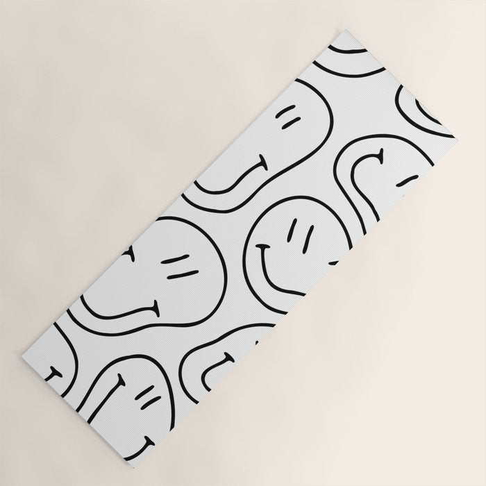 Black and white happy smiling face cartoon pattern Yoga Mat Gallery Image 1