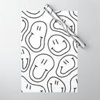 Black and white happy smiling face cartoon pattern Wrapping Paper Gallery Image 1