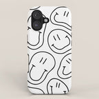Black and white happy smiling face cartoon pattern iPhone Case Gallery Image 1