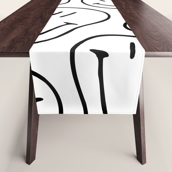 Black and white happy smiling face cartoon pattern Table Runner Gallery Image 1