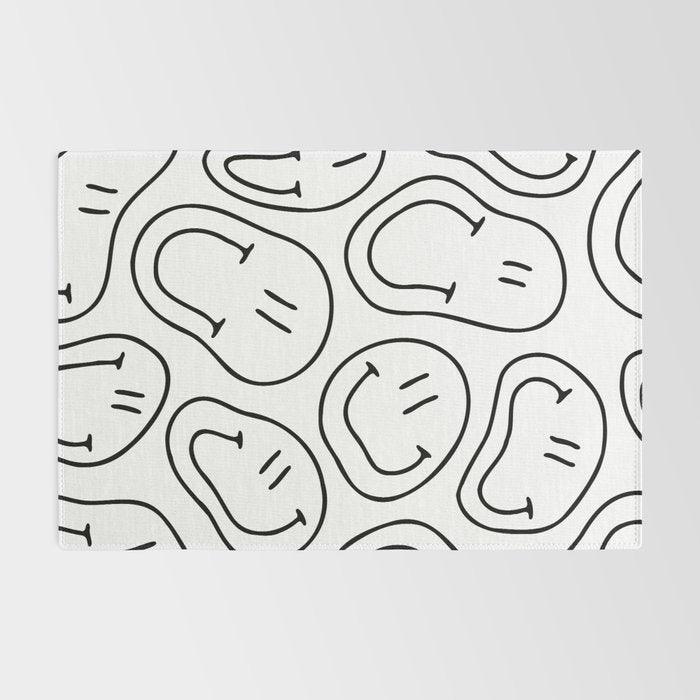 Black and white happy smiling face cartoon pattern Rug Gallery Image 2
