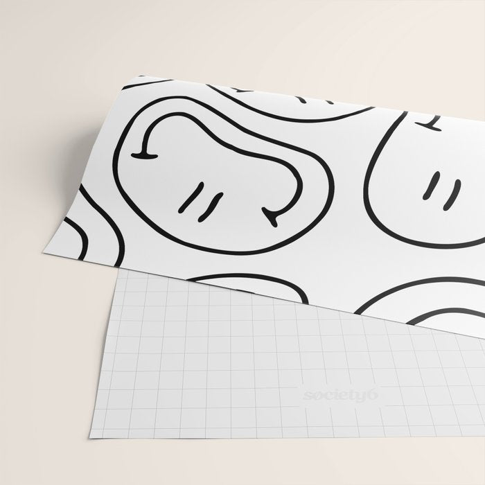 Black and white happy smiling face cartoon pattern Wrapping Paper Gallery Image 2