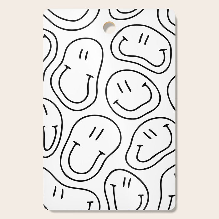 Black and white happy smiling face cartoon pattern Cutting Board Gallery Image 1