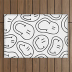 Black and white happy smiling face cartoon pattern Outdoor Rug Gallery Image 1