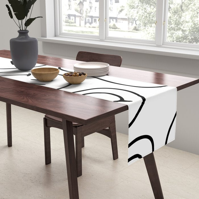Black and white happy smiling face cartoon pattern Table Runner Gallery Image 2