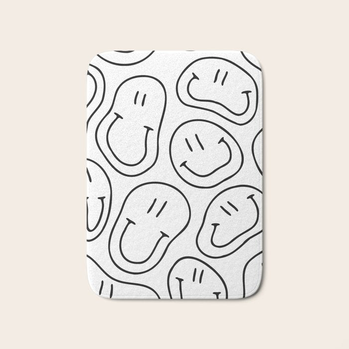 Black and white happy smiling face cartoon pattern Bath Mat Gallery Image 1