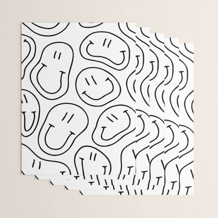 Black and white happy smiling face cartoon pattern Wrapping Paper Gallery Image 3