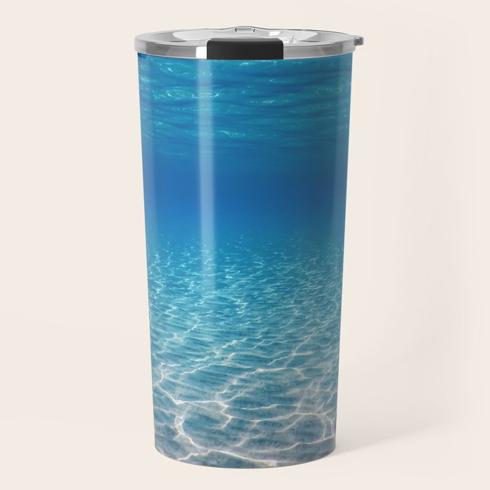 Underwater Blue Ocean, Sandy sea bottom Underwater background Travel Mug Gallery Image 1