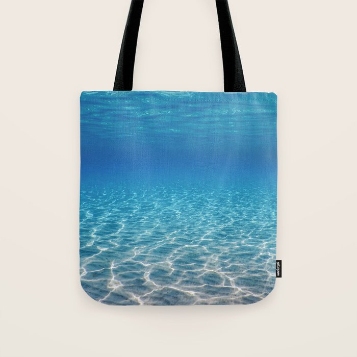 Underwater Blue Ocean, Sandy sea bottom Underwater background Tote Bag Gallery Image 1