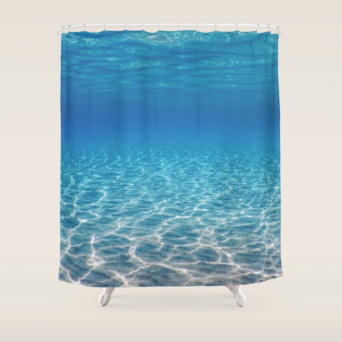 Underwater Blue Ocean, Sandy sea bottom Underwater background Shower Curtain Gallery Image 1