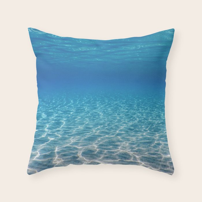 Underwater Blue Ocean, Sandy sea bottom Underwater background Throw Pillow Gallery Image 6