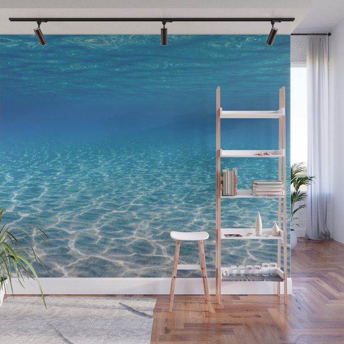 Underwater Blue Ocean, Sandy sea bottom Underwater background Wall Mural Gallery Image 1