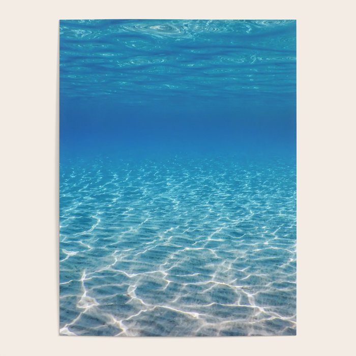 Underwater Blue Ocean, Sandy sea bottom Underwater background Poster Gallery Image 4