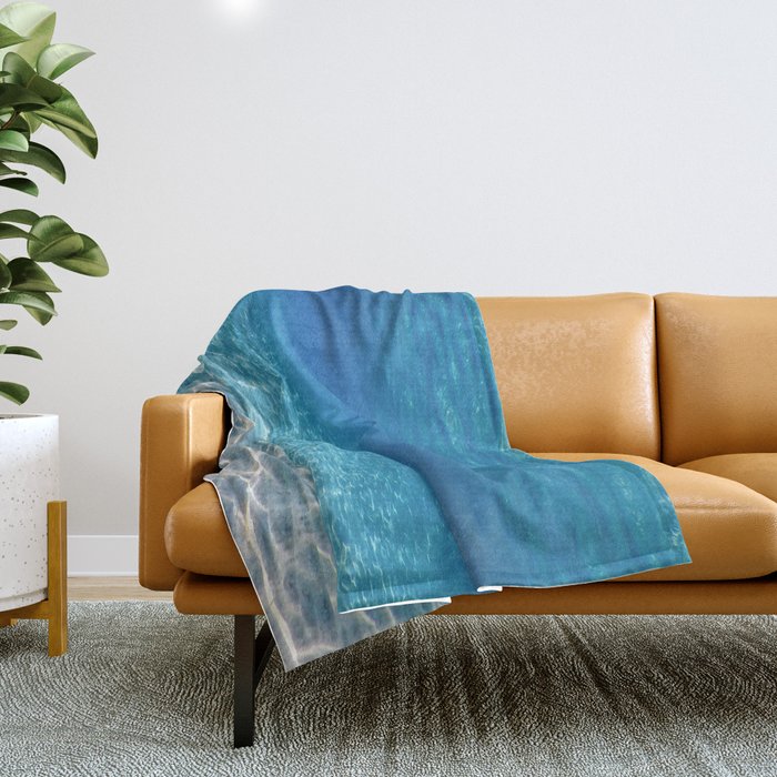 Underwater Blue Ocean, Sandy sea bottom Underwater background Throw Blanket Gallery Image 1