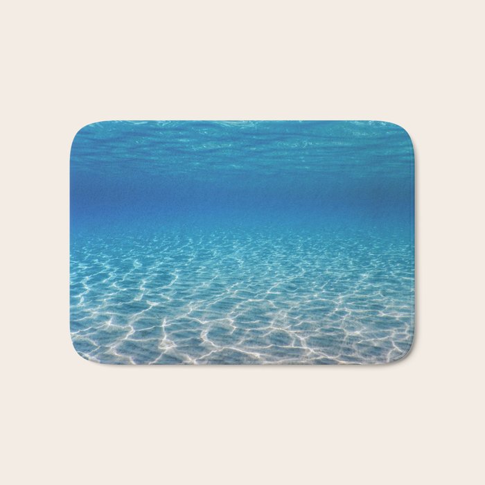 Underwater Blue Ocean, Sandy sea bottom Underwater background Bath Mat Gallery Image 1
