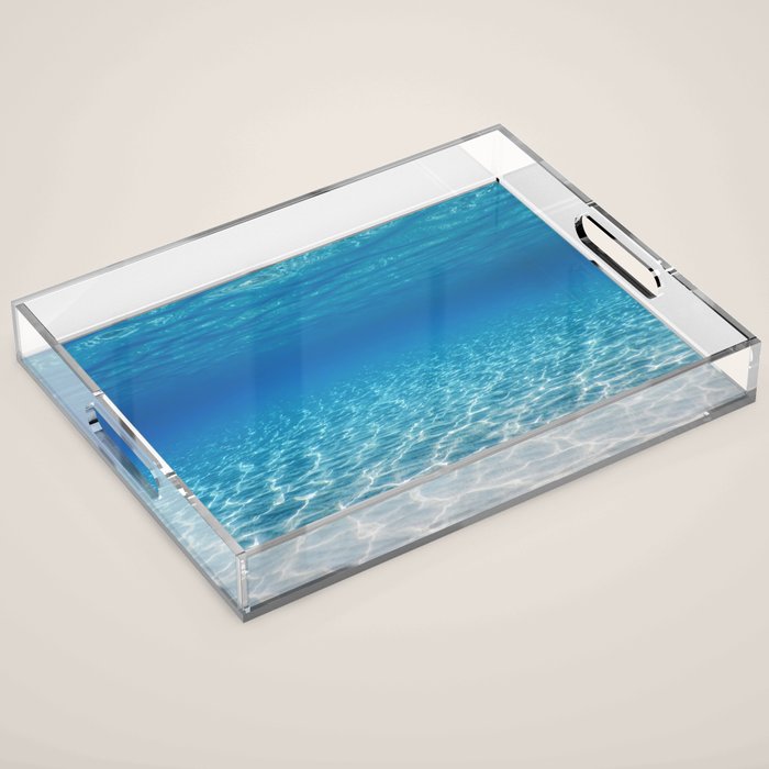 Underwater Blue Ocean, Sandy sea bottom Underwater background Acrylic Tray Gallery Image 1