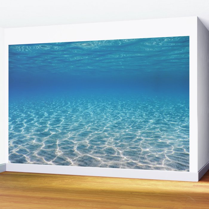 Underwater Blue Ocean, Sandy sea bottom Underwater background Wall Mural Gallery Image 2