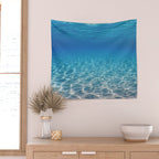 Underwater Blue Ocean, Sandy sea bottom Underwater background Wall Tapestry Gallery Image 2