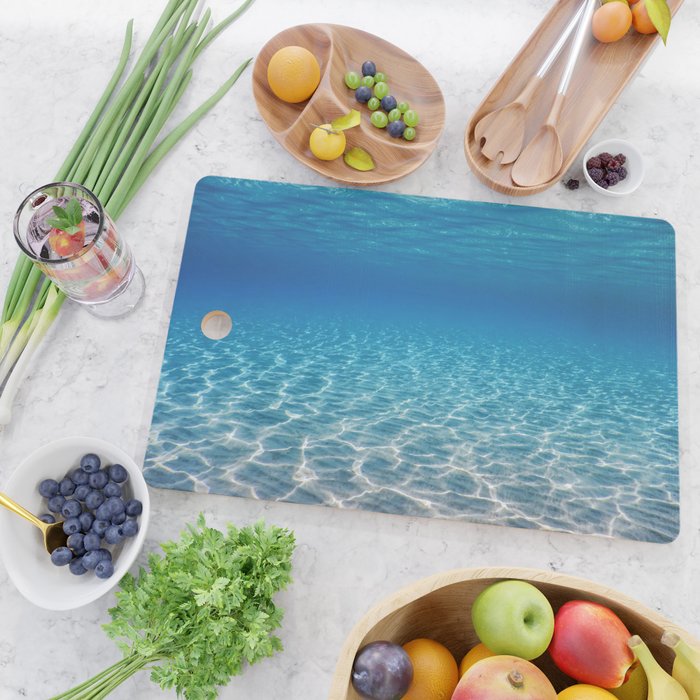 Underwater Blue Ocean, Sandy sea bottom Underwater background Cutting Board Gallery Image 2