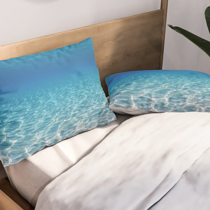 Underwater Blue Ocean, Sandy sea bottom Underwater background Pillow Sham Gallery Image 2