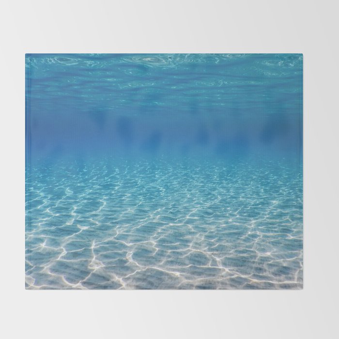 Underwater Blue Ocean, Sandy sea bottom Underwater background Throw Blanket Gallery Image 2