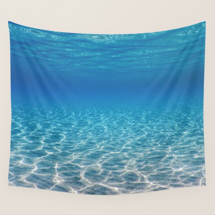 Underwater Blue Ocean, Sandy sea bottom Underwater background Wall Tapestry