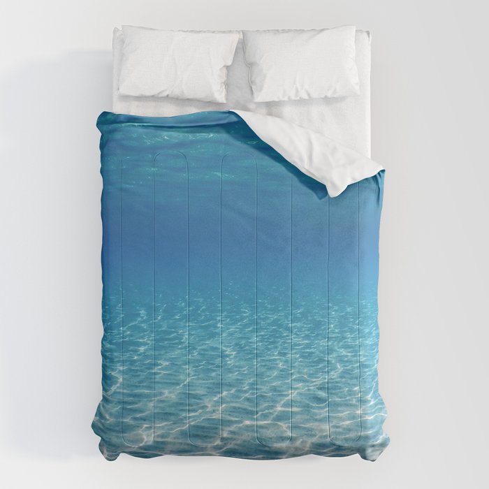 Underwater Blue Ocean, Sandy sea bottom Underwater background Comforter Gallery Image 6