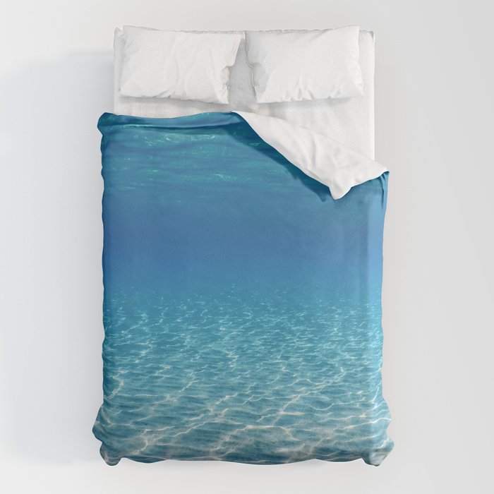 Underwater Blue Ocean, Sandy sea bottom Underwater background Duvet Cover Gallery Image 1