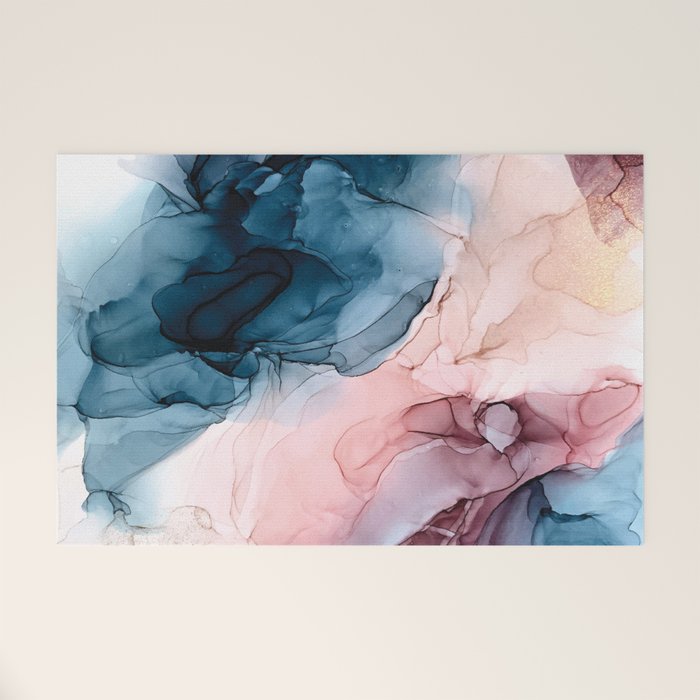 Pastel Plum, Deep Blue, Blush and Gold Abstract Painting Welcome Mat Gallery Image 1