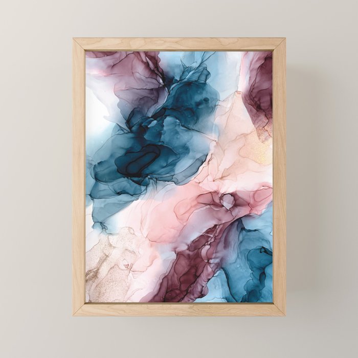 Pastel Plum, Deep Blue, Blush and Gold Abstract Painting Mini Art Print Gallery Image 1