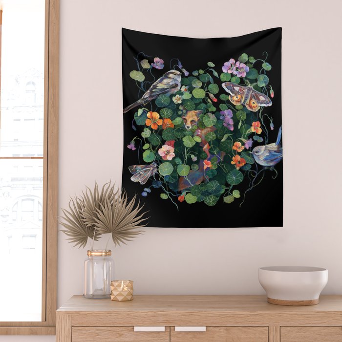 Nasturtium Fox Garden Wall Tapestry Gallery Image 2
