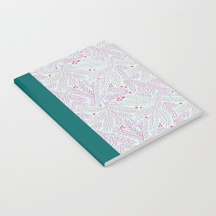 Winter Berries & Pine Branches in Teal & Pink Notebook Gallery Image 1