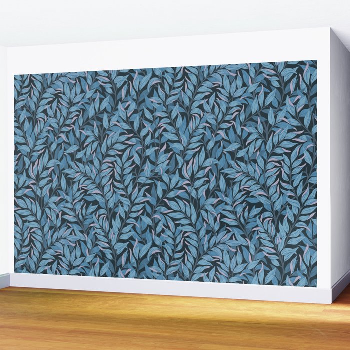 Romantic Botanica - Foliage in Dark Blue Wall Mural Gallery Image 2