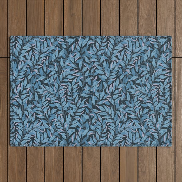 Romantic Botanica - Foliage in Dark Blue Outdoor Rug Gallery Image 1