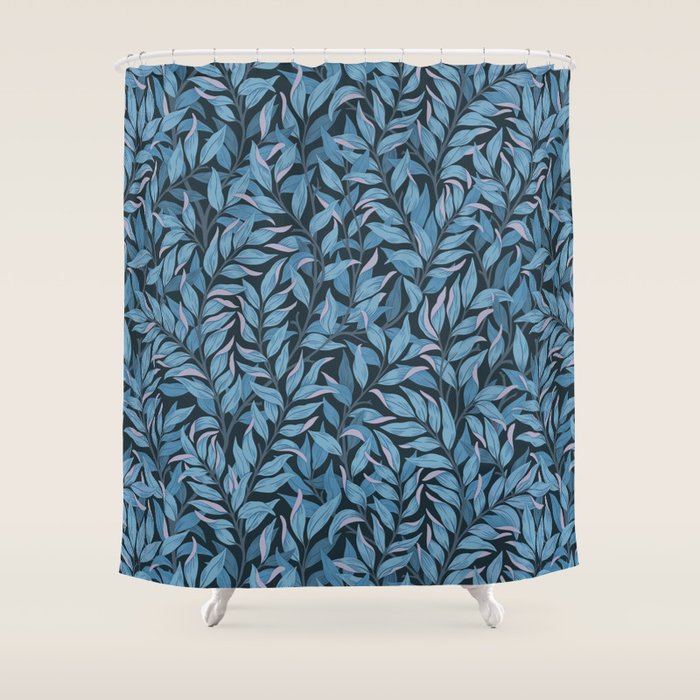 Romantic Botanica - Foliage in Dark Blue Shower Curtain Gallery Image 1