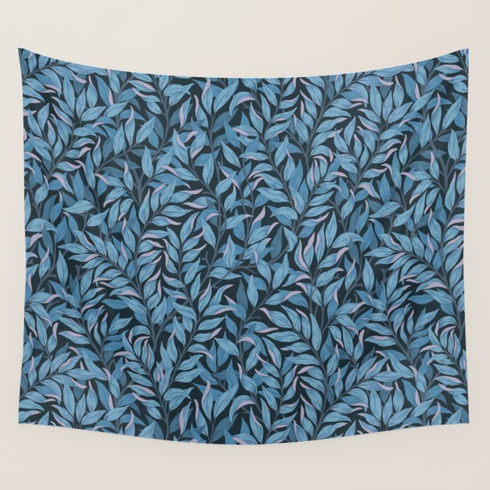 Romantic Botanica - Foliage in Dark Blue Wall Tapestry Gallery Image 4