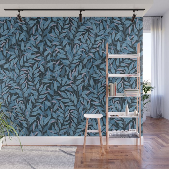 Romantic Botanica - Foliage in Dark Blue Wall Mural Gallery Image 1