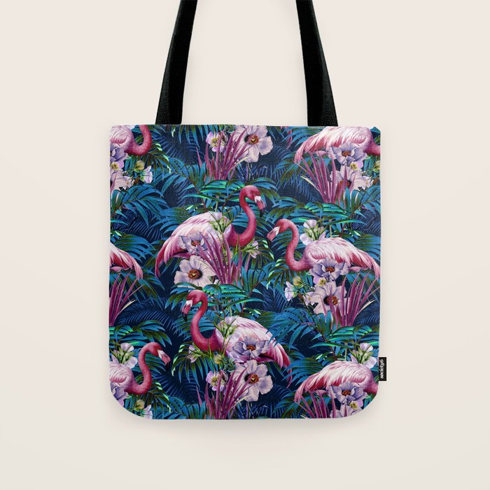Night Forest Flamingos Tote Bag Gallery Image 1